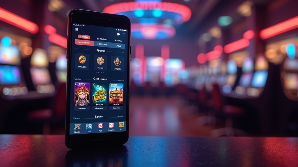 Smartphone zeigt Spiellobby und Kontobereich der mobilen Casino-App